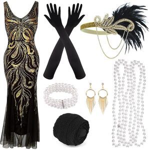 8274 1920s Sequin Beaded Fringed Dress With Roaring 20s
